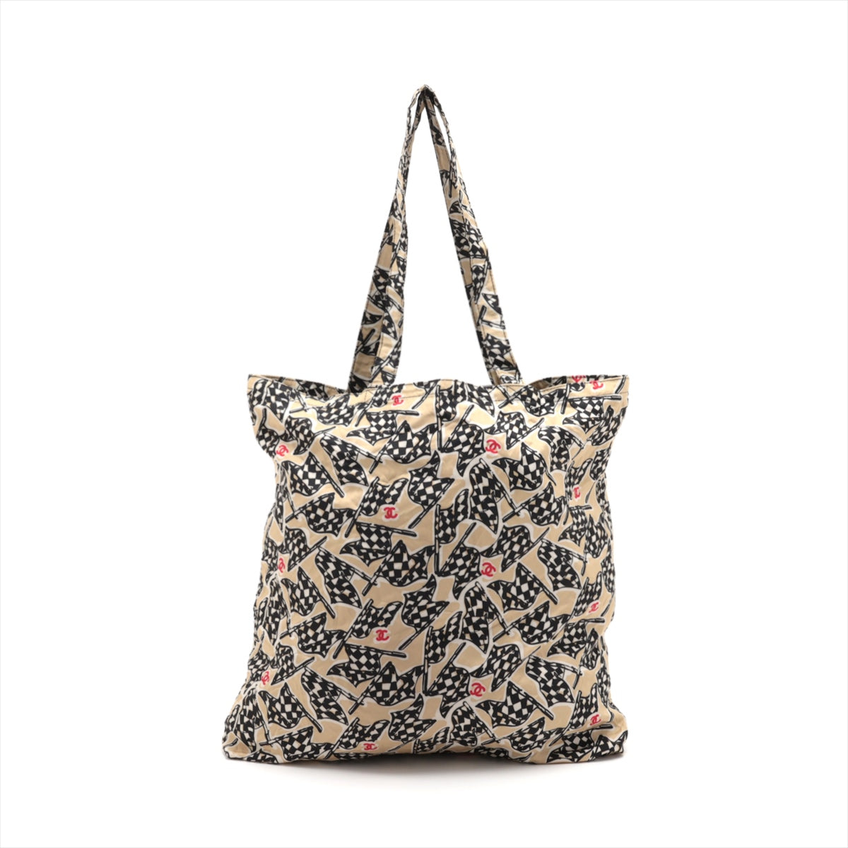 Chanel Racer Flag Print Canvas Tote Bag Beige