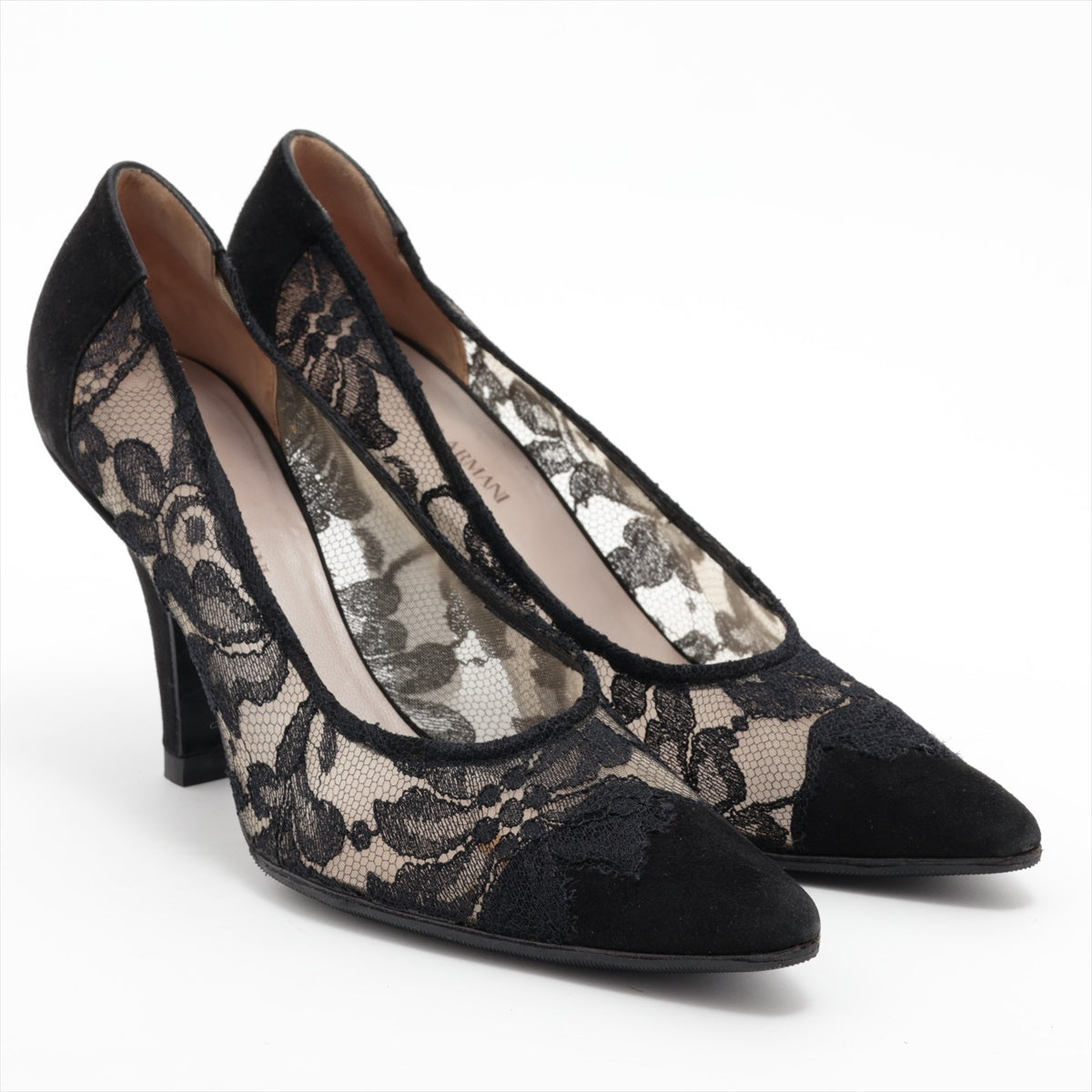 Giorgio Armani Floral Lace×Suede Pump Black