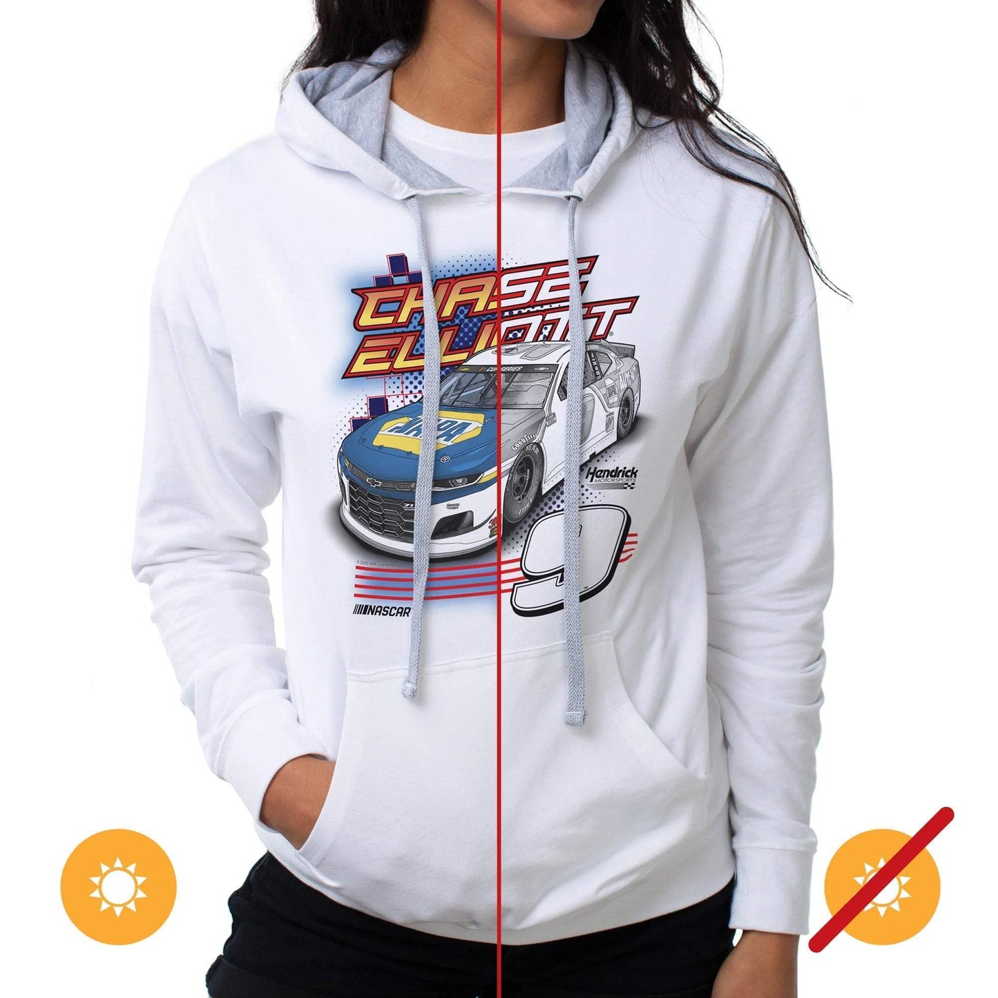 NASCAR Hooded Sweatshirt - Chase Elliot - 1 White by DelSol for Women - 1 Pc T-Shirt (XL)