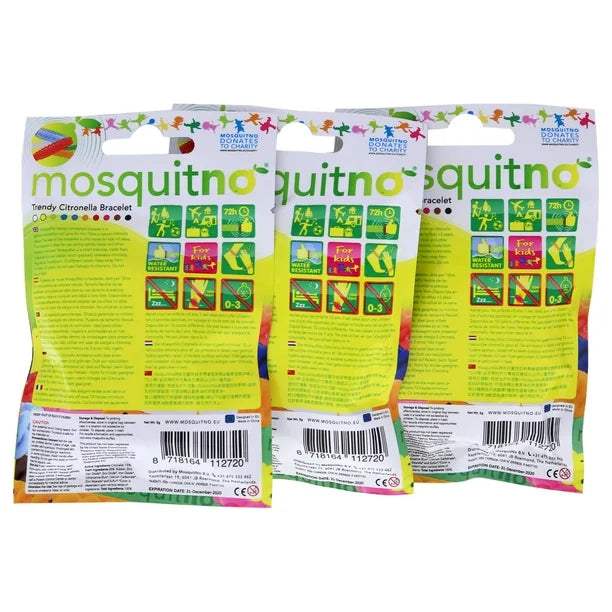 Get Connected Citronella Bracelet Set by Mosquitno for Kids - 3 Pc Bracelet Red, White, Black