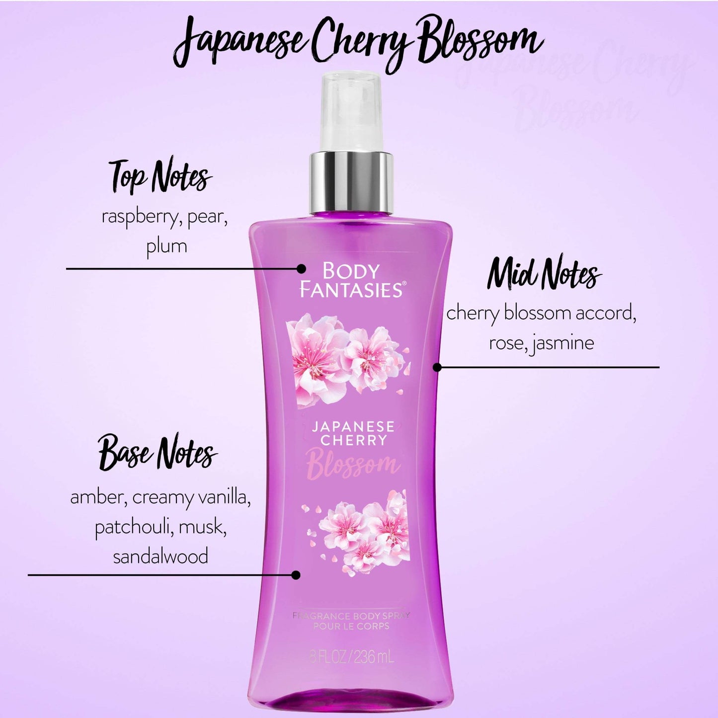Signature Japanese Cherry Blossom Fragrance Body Spray by Body Fantasies for Women - 8 oz Body Spray