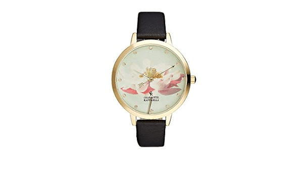 CRF008 La Florale - Gold/Black Leather Strap Watch by Charlotte Raffaelli for Women - 1 Pc Watch