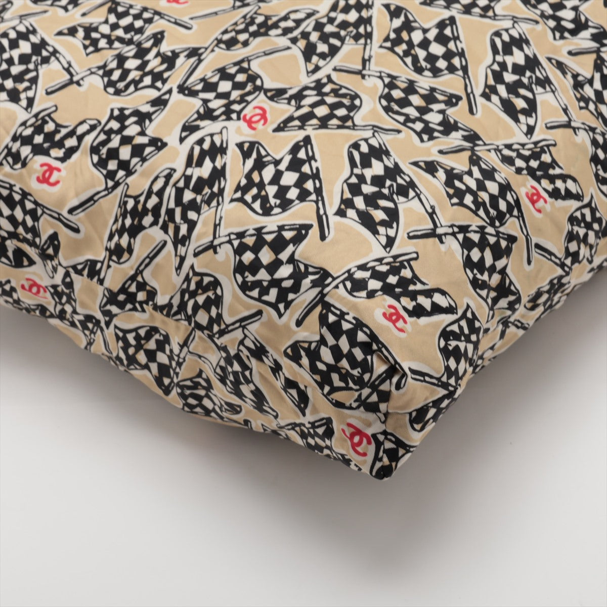 Chanel Racer Flag Print Canvas Tote Bag Beige