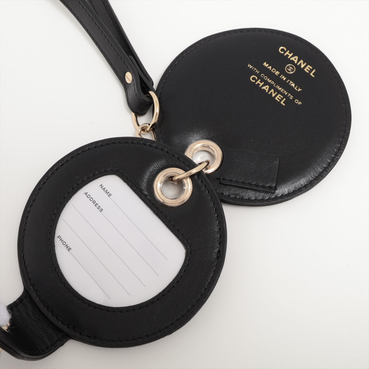 Chanel Matelasse Lambskin Round Luggage Tag Charm Black
