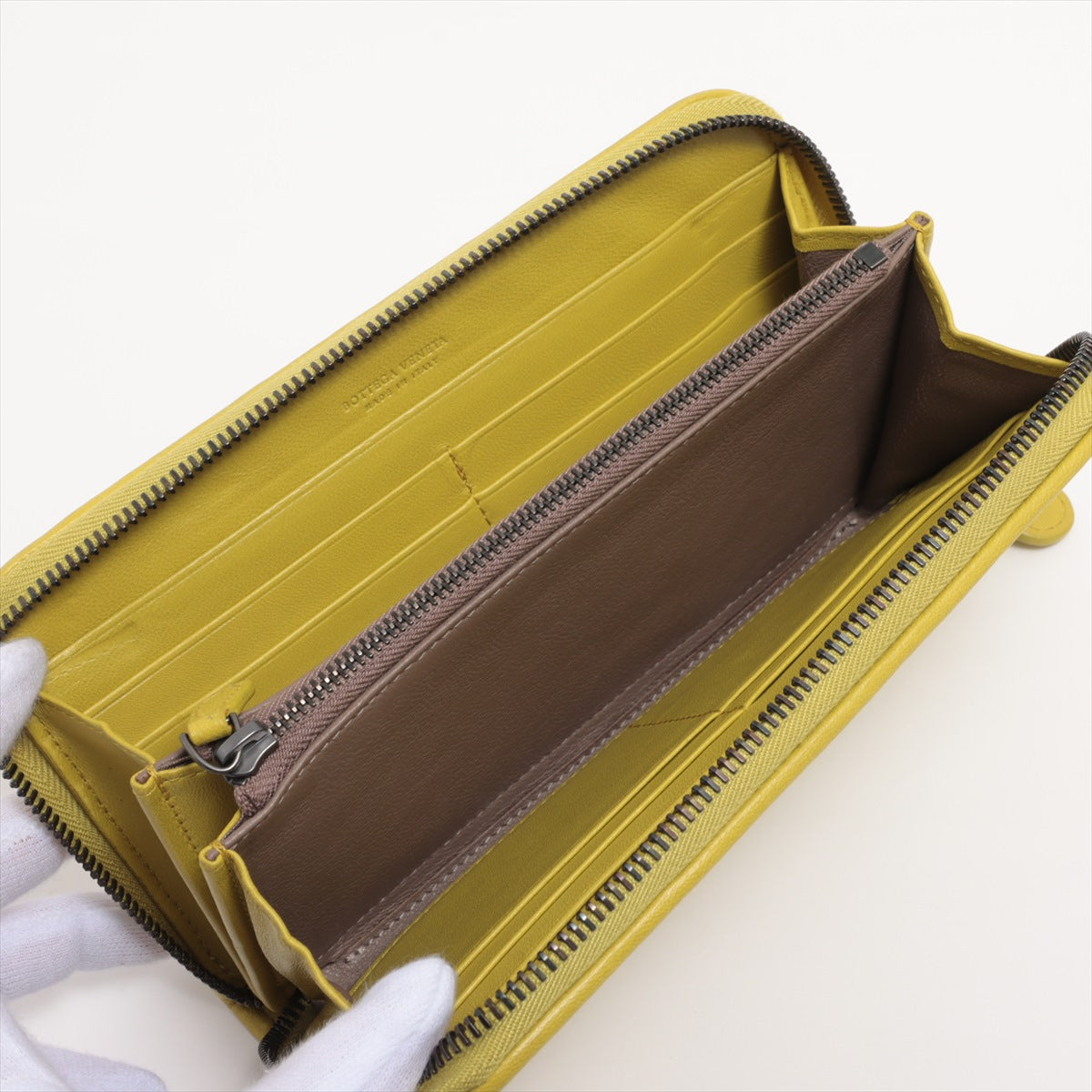 Bottega Veneta Intrecciato Leather Zippy Wallet Yellow Gold