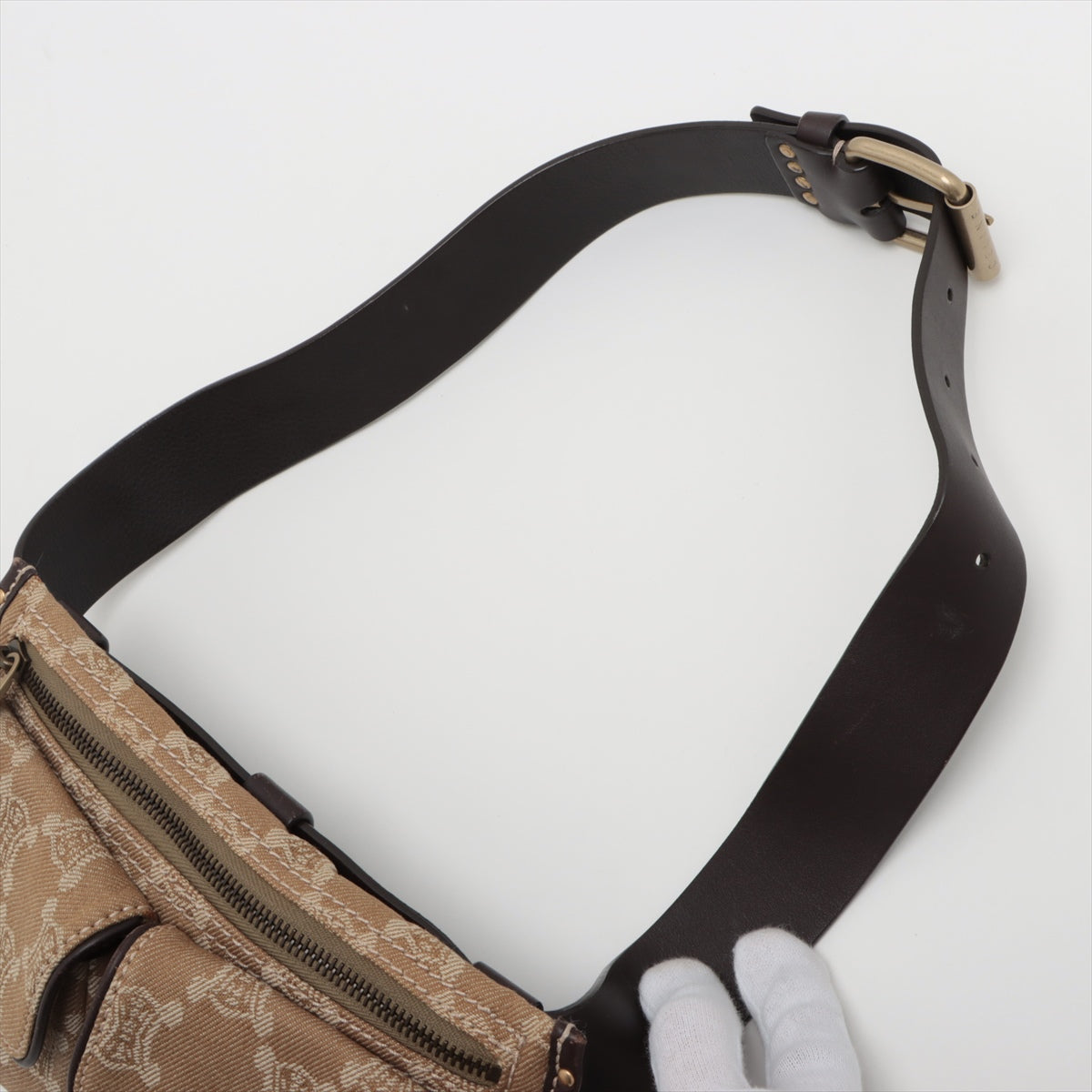 Celine Triomphe Canvas & Leather Vintage Waist Bag Beige