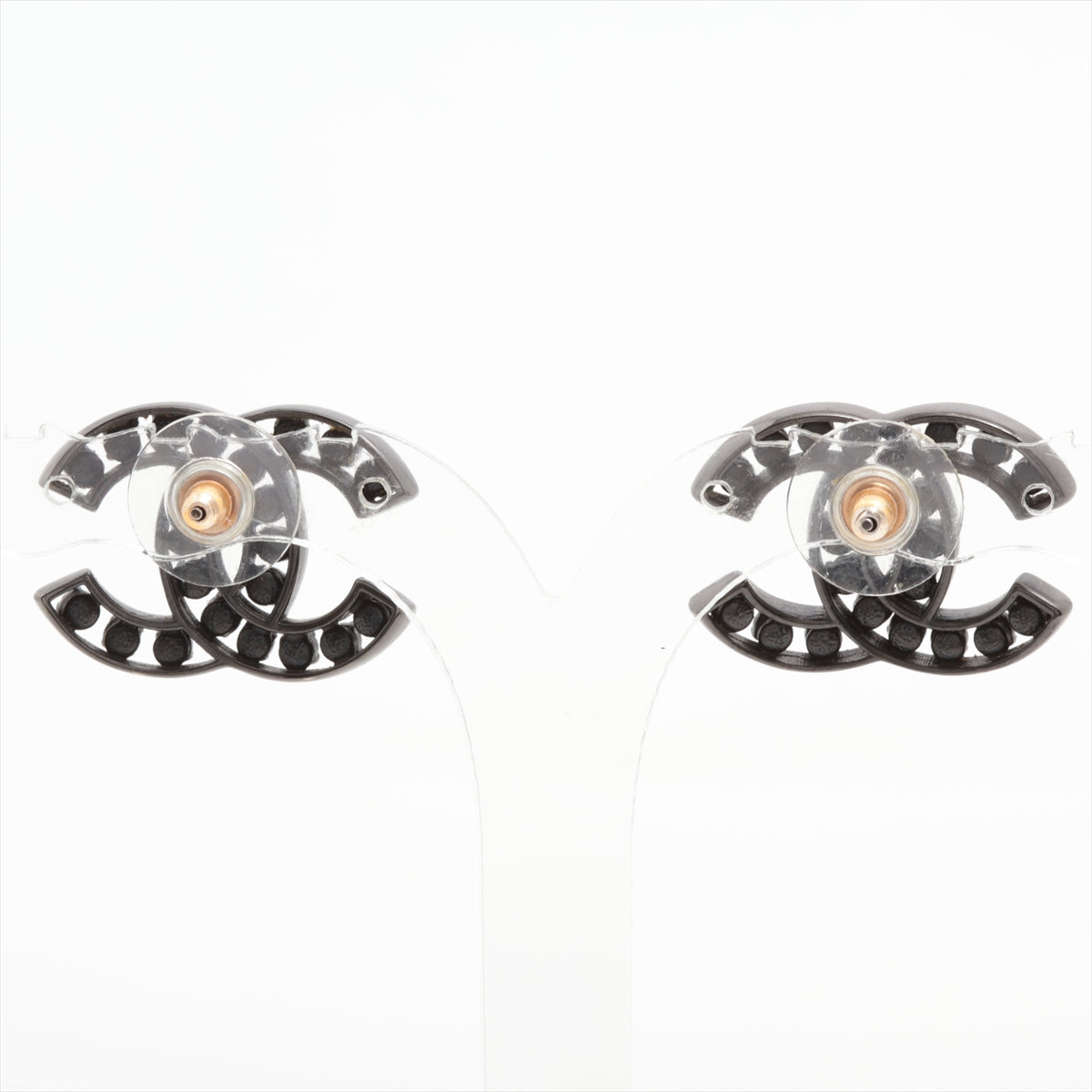 Chanel CC Logo Stud Earring Black x White Rhinestone