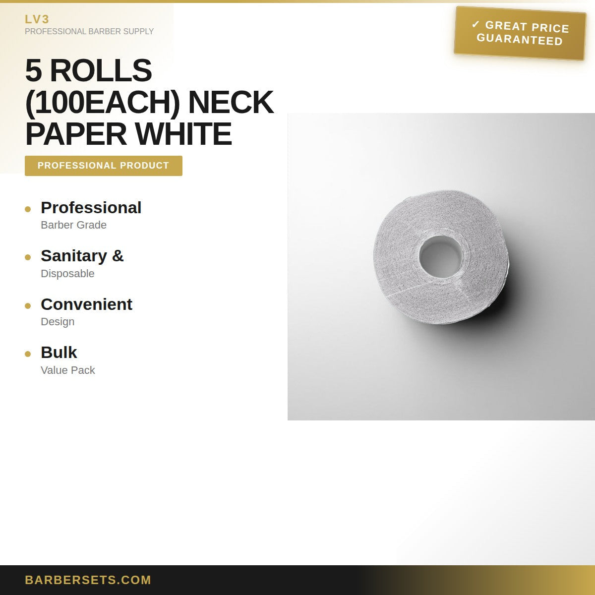 LV3 5 ROLLS (100EACH) NECK PAPER WHITE