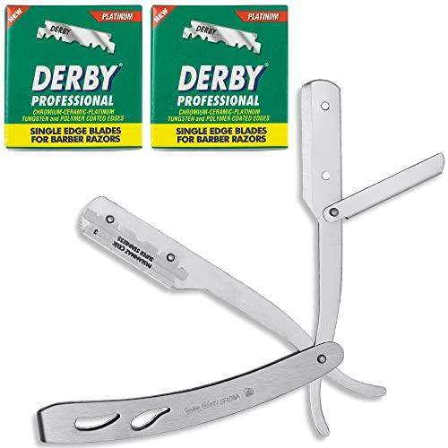The Shave Factory Straight Edge Razor Kit (Matte / 200 Derby Professional Single Edge Razor Blades) - BarberSets