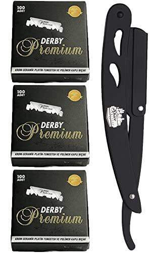 The Shave Factory Straight Edge Razor Kit (Black / 300 Derby Premium Single Edge Razor Blades) - BarberSets