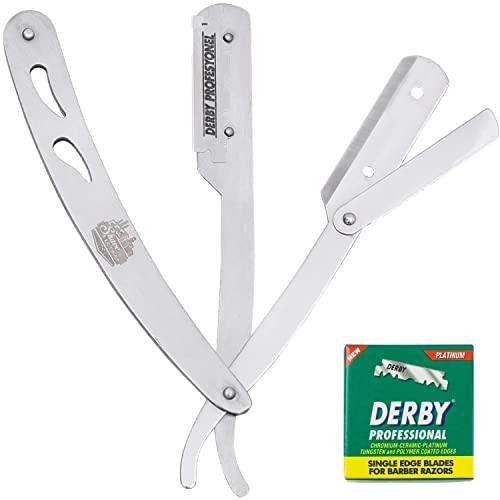 The Shave Factory Straight Edge Razor Kit (Steel Razor / 100 Derby Professional Single Edge Razor Blades) - BarberSets