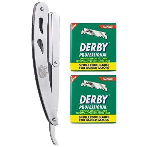 The Shave Factory Straight Edge Razor Kit (Steel Razor / 200 Derby Professional Single Edge Razor Blades) - BarberSets