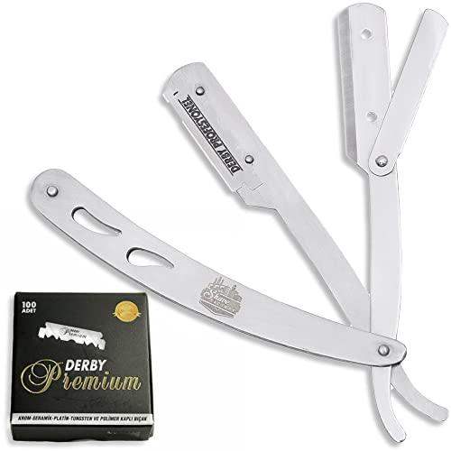 The Shave Factory Straight Edge Razor Kit (Steel Razor / 100 Derby Premium Single Edge Razor Blades) - BarberSets