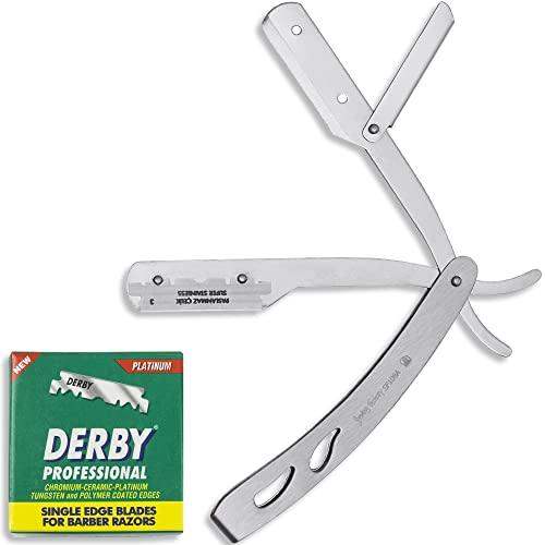 The Shave Factory Straight Edge Razor Kit (Matte / 100 Derby Professional Single Edge Razor Blades) - BarberSets