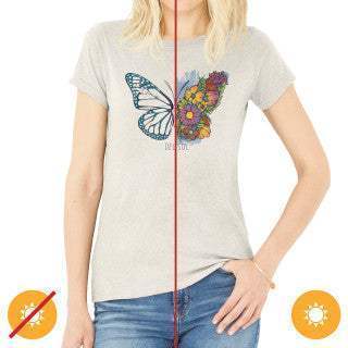 Women Crew Tee - Butterfly Floral - Beige by DelSol for Women - 1 Pc T-Shirt (Large)