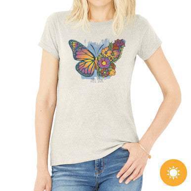 Women Crew Tee - Butterfly Floral - Beige by DelSol for Women - 1 Pc T-Shirt (Small)