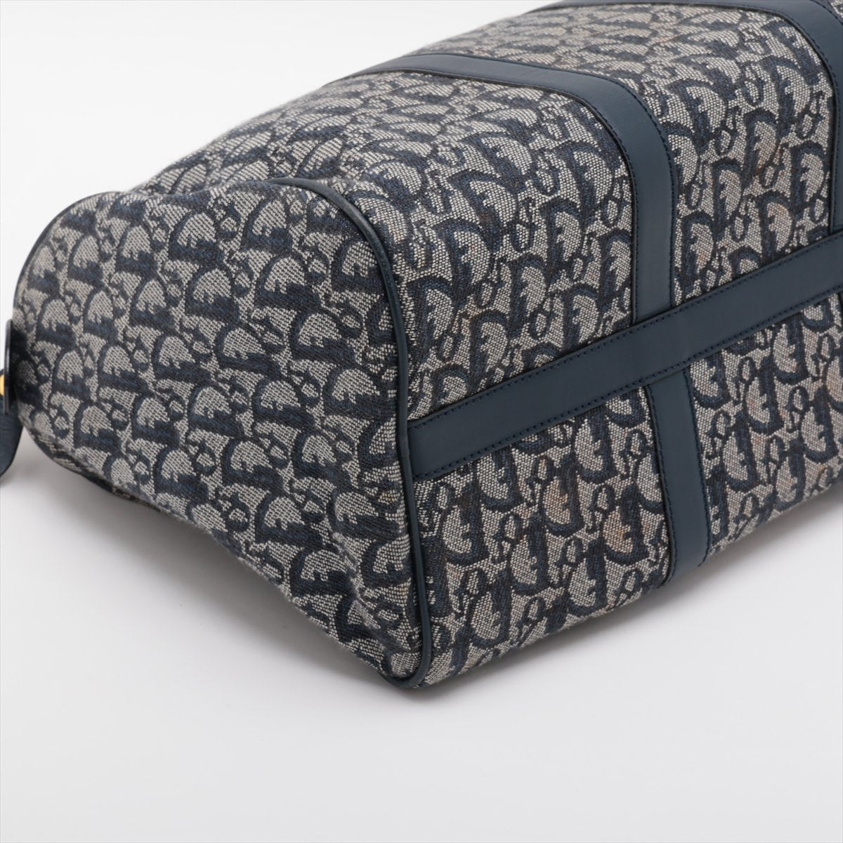 Christian Dior Trotter Canvas Leather Boston Bag Navy Blue