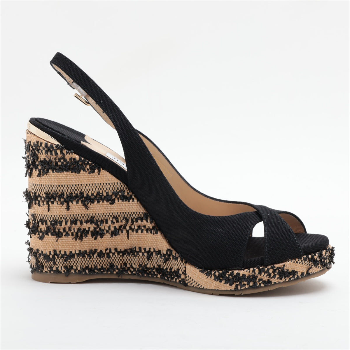 Jimmy Choo Canvas Leather Wedge Sandal Black