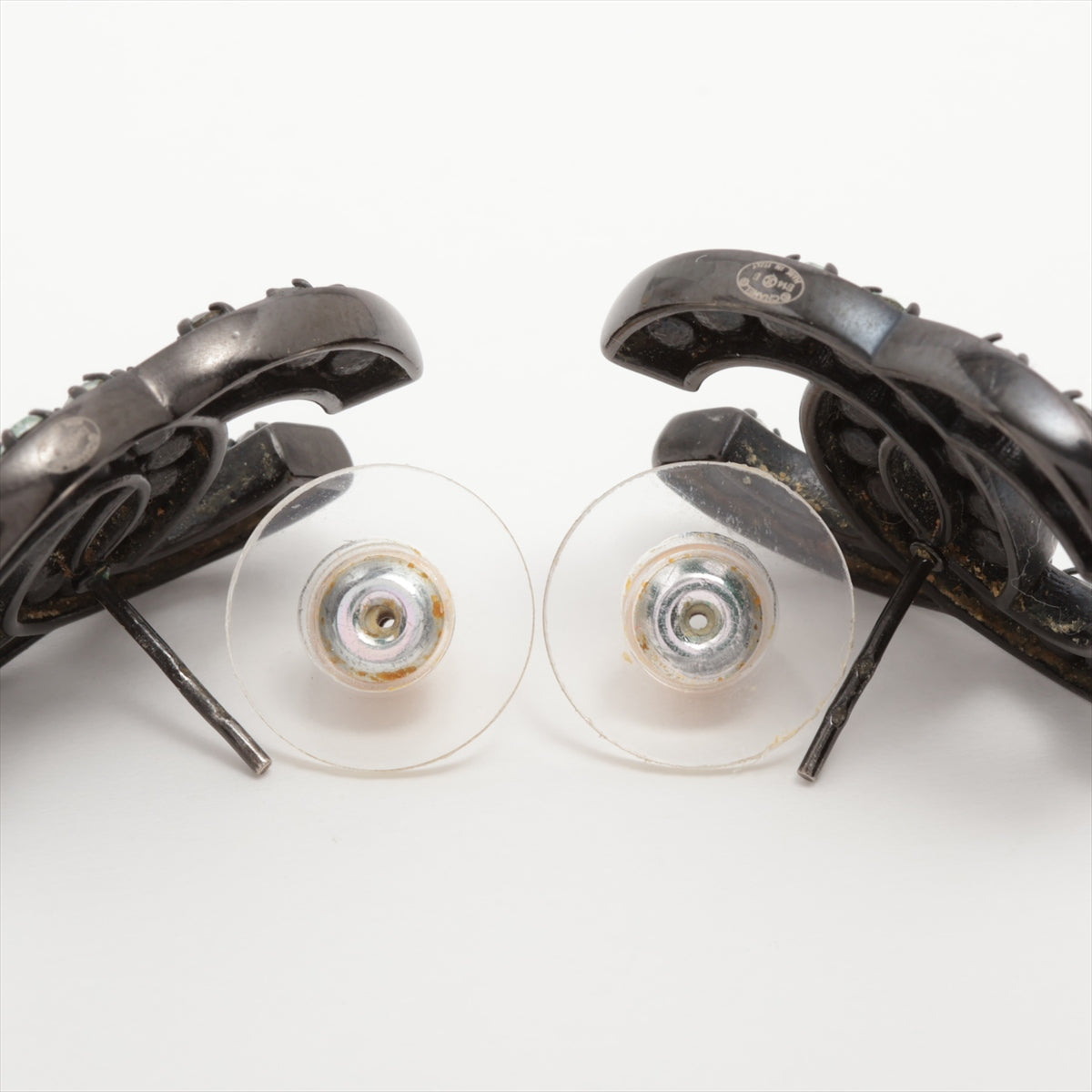 Chanel CC Logo Stud Earring Black x White Rhinestone