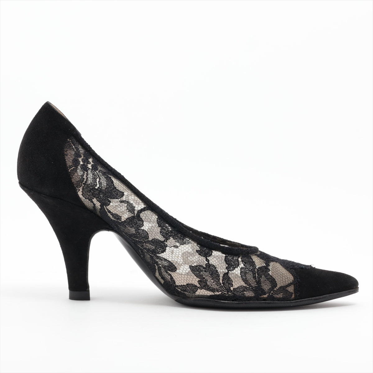 Giorgio Armani Floral Lace×Suede Pump Black