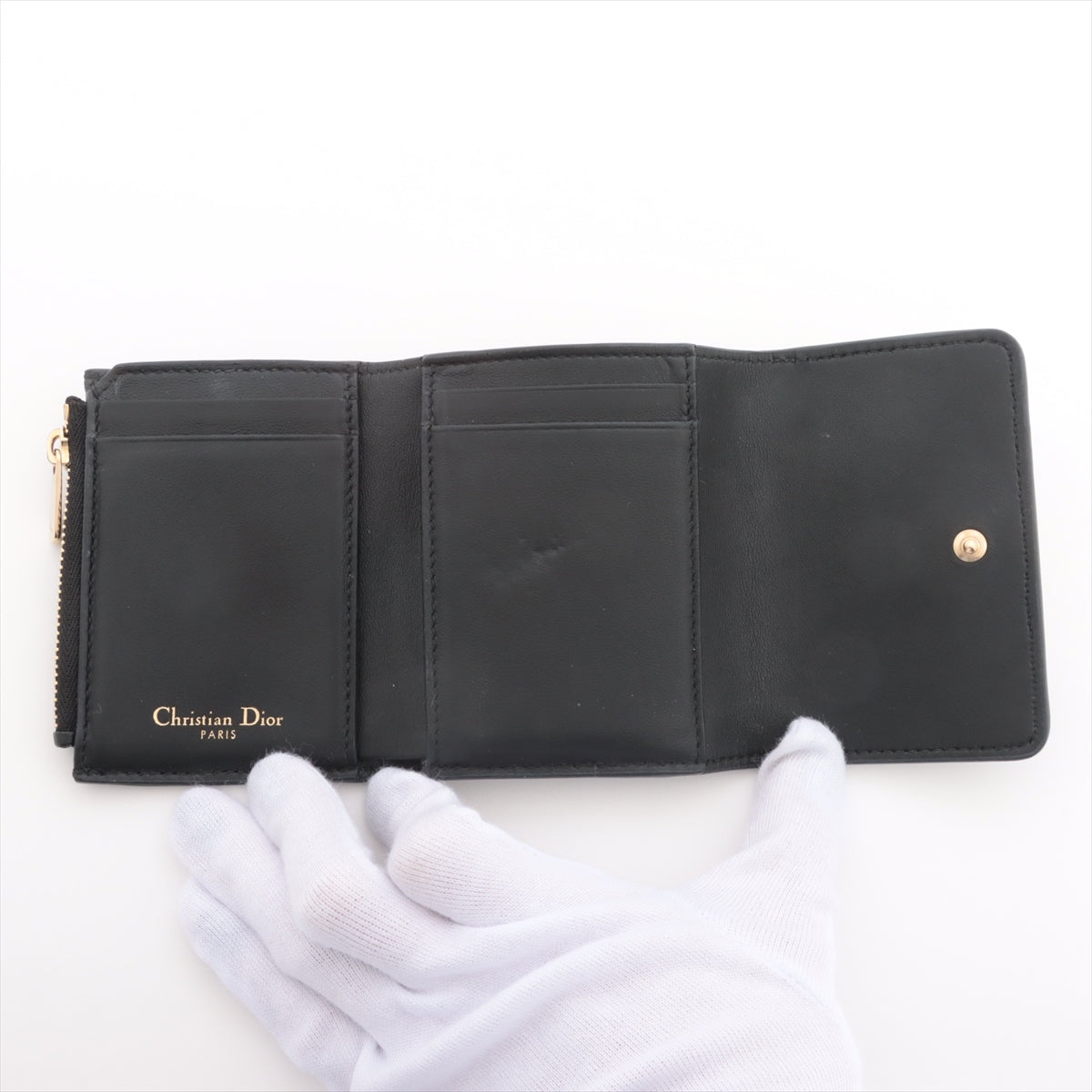 Dior Montaigne Leather Trifold Wallet Black