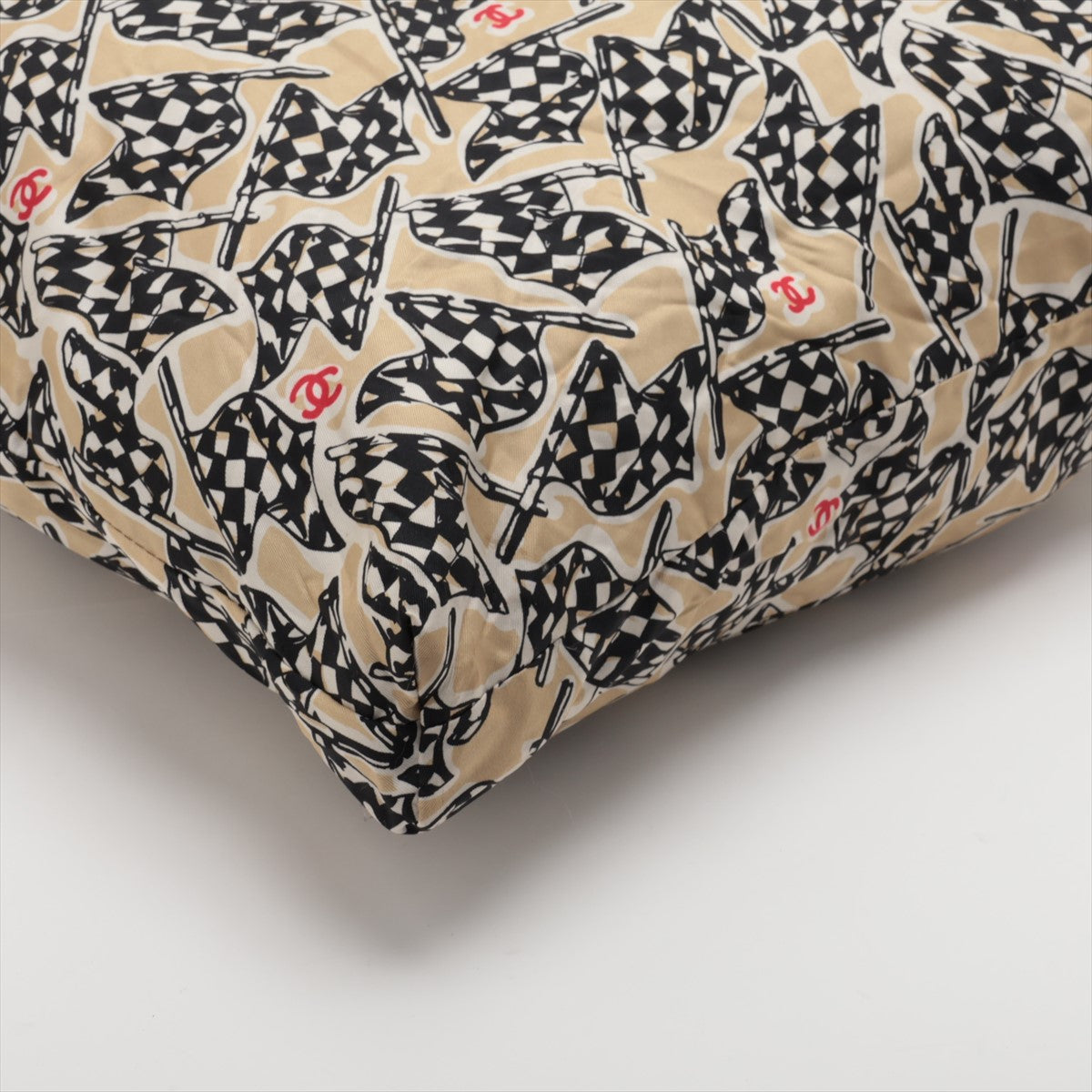 Chanel Racer Flag Print Canvas Tote Bag Beige