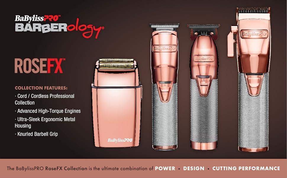 BaBylissPRO Barberology Hair Trimmer for Men FX787RG ROSEFX Professional Outlining Trimmer & Electric Razor - BarberSets