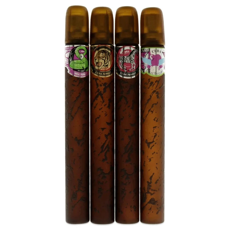 Cuba Jungle by Cuba for Women - 4 Pc Gift Set 1.17oz Cuba Snake EDP Spray, 1.17oz Cuba Tiger EDP Spray, 1.17oz Cuba Zebra EDP Spray, 1.17oz Cuba Heartbreak EDP Spray