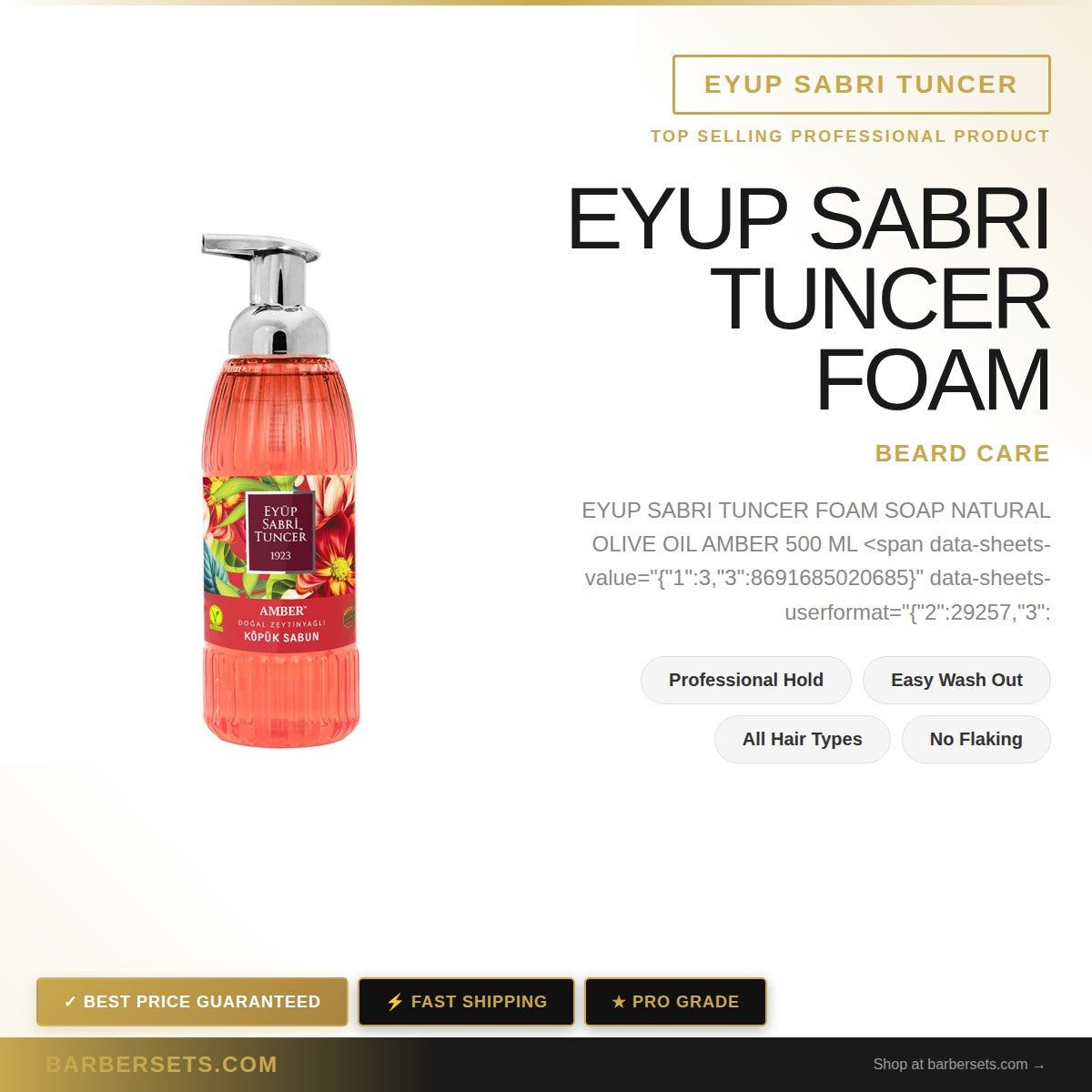 EYUP SABRI TUNCER FOAM SOAP NATURAL OLIVE OIL AMBER 500 ML  NATURAL OLIVE OIL AMBER 500 ML
