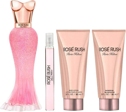 Rose Rush by Paris Hilton for Women - 4 Pc Gift Set 3.4oz EDP Spray, 3.0oz Body Lotion, 3.0oz Shower Gel, 0.33oz EDP Spray