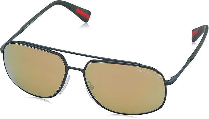 Prada SPS 56R UFI-5N2 - Green Rubber-Dark Brown Gold Polarized by Prada for Men - 60-14-140 mm Sunglasses