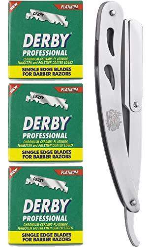 The Shave Factory Straight Edge Razor Kit (Steel Razor / 300 Derby Professional Single Edge Razor Blades) - BarberSets