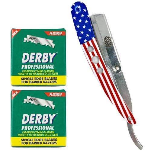 The Shave Factory Straight Edge Razor Kit (USA/Derby Professional Single Edge Razor Blades) - BarberSets