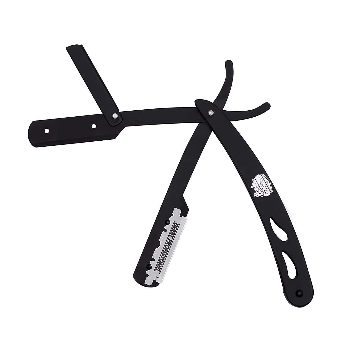 The Shave Factory Straight Edge Razor Kit (Black/Barber No21 50ml Cologne / 100 Derby Premium Single Edge Razor Blades) - BarberSets