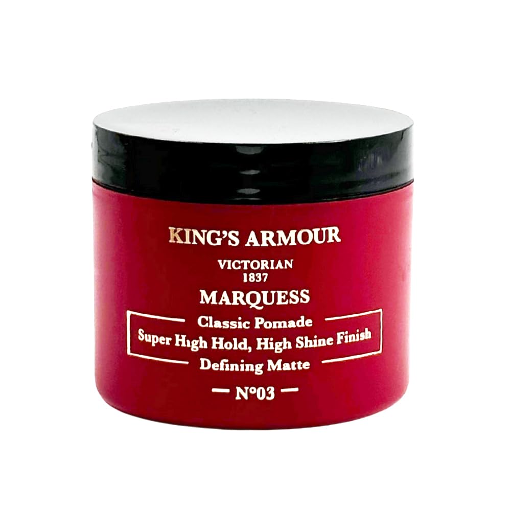 King's Armour Marquess Classic Pomade – Super High Hold, High Shine Finish, Water-Based Formula for Easy Washout, Long-Lasting Control & Sleek Styling – 110 ml (3.72 Fl Oz)