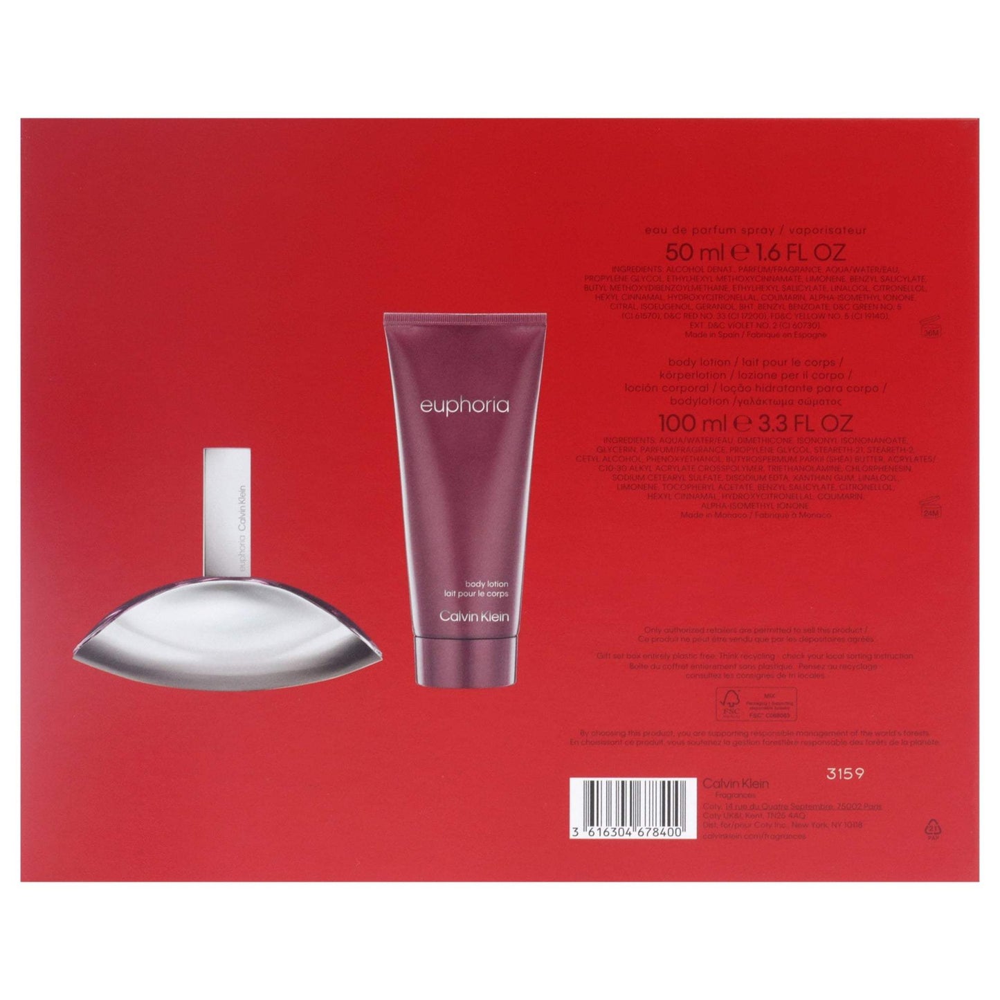 Euphoria by Calvin Klein for Women - 2 Pc Gift Set 1.7oz EDP Spray, 3.4oz Sensual Skin Lotion