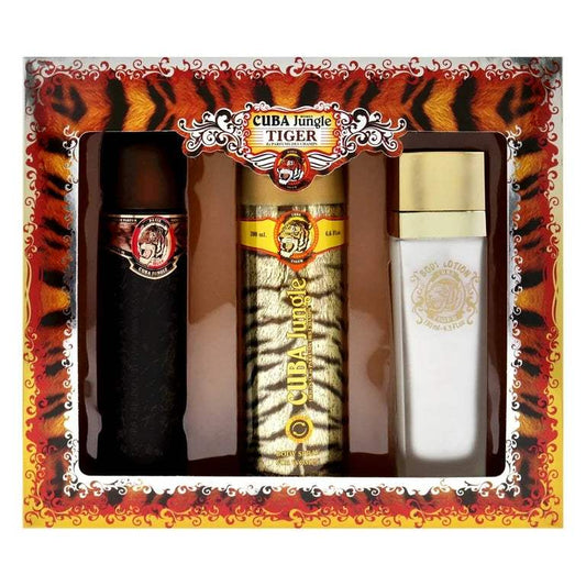 Cuba Jungle Tiger by Cuba for Women - 3 Pc Gift Set 3.3oz EDP Spray, 6.7oz Deodorant Body Spray, 4.3oz Body Lotion