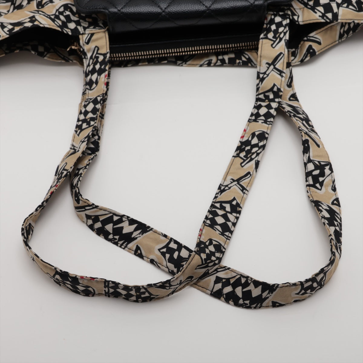 Chanel Racer Flag Print Canvas Tote Bag Beige