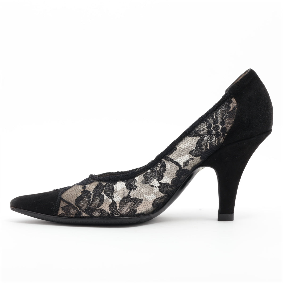 Giorgio Armani Floral Lace×Suede Pump Black