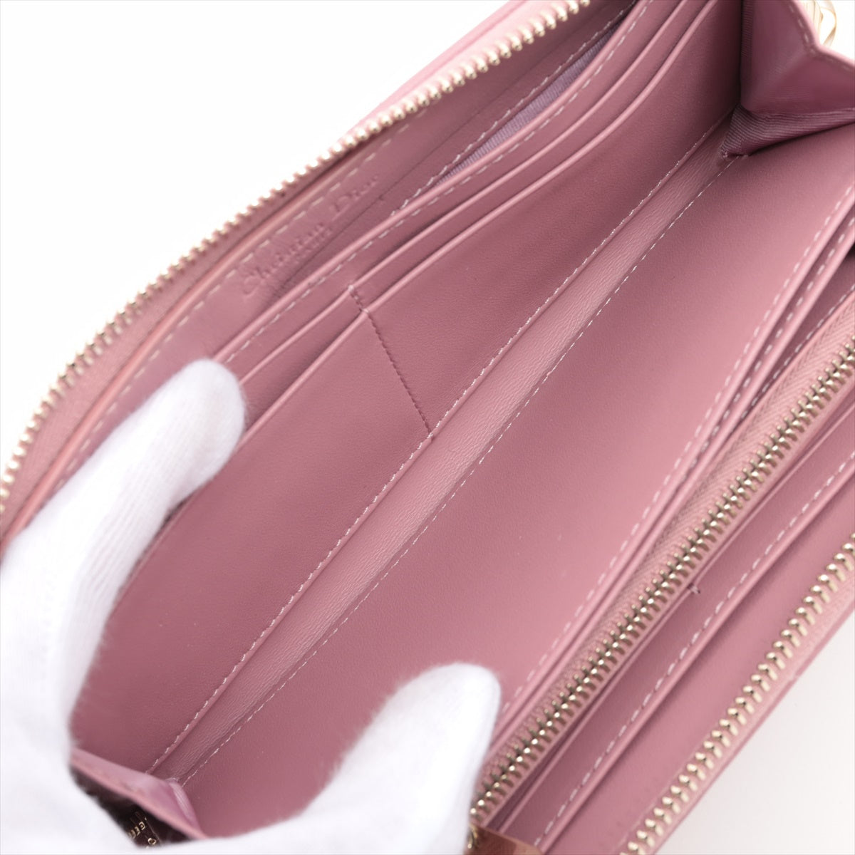 Dior Lady Dior Leather Zip Around Wallet Pink