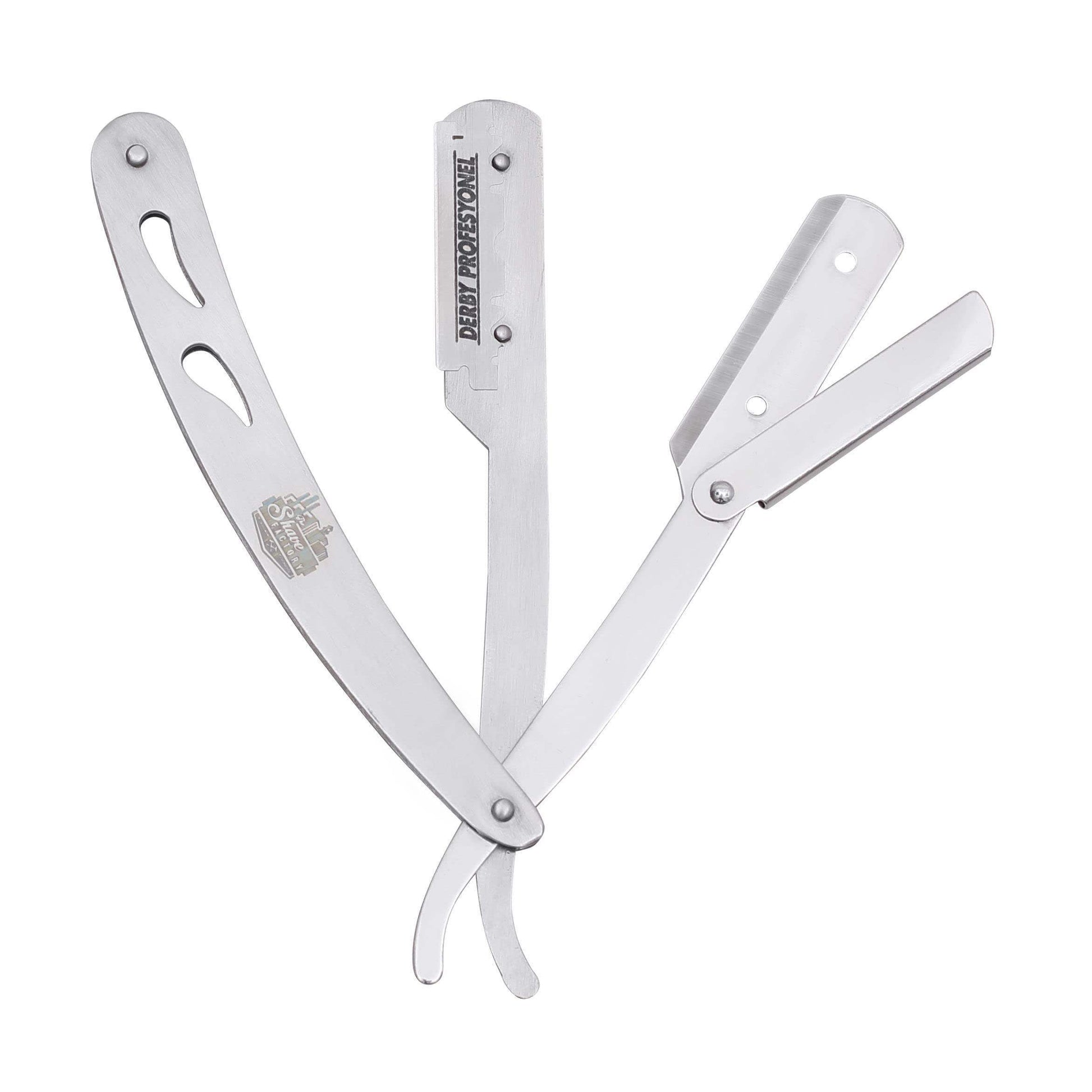 The Shave Factory Straight Edge Razor Kit (Steel Razor / 200 Derby Professional Single Edge Razor Blades) - BarberSets