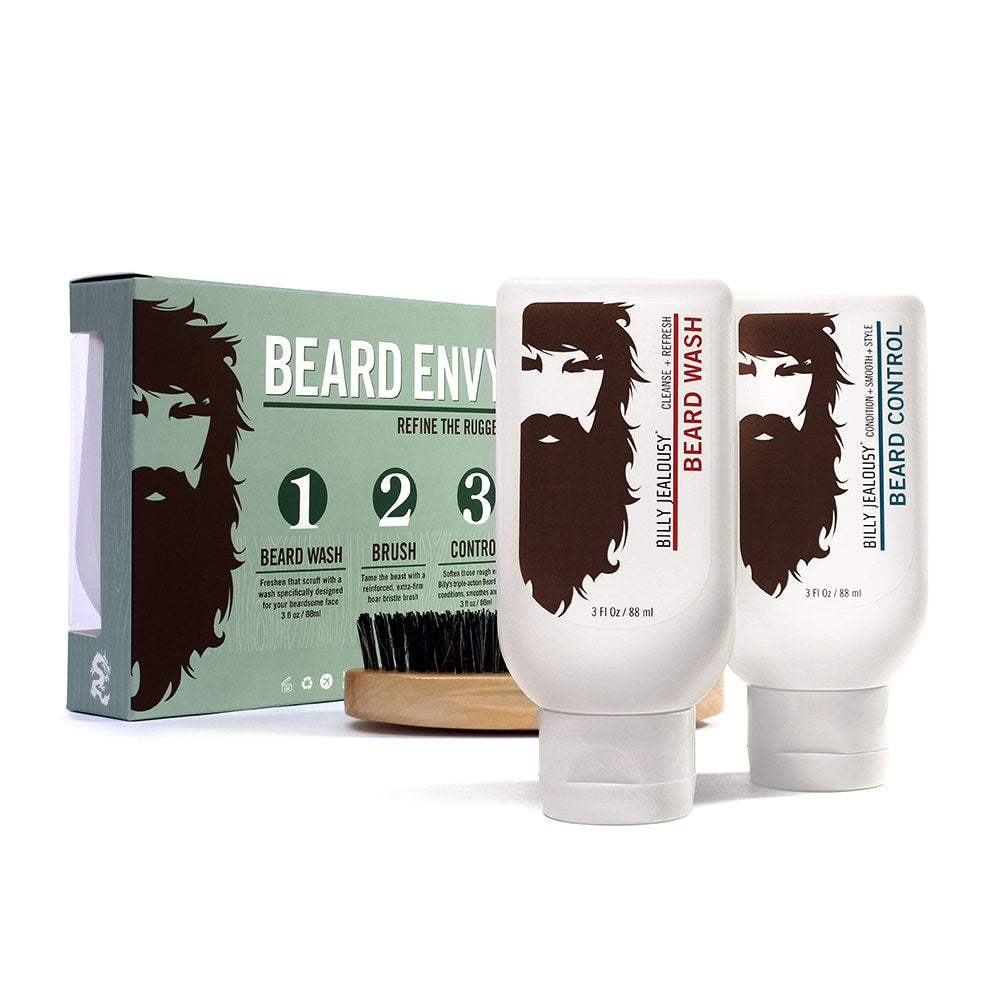 Beard Envy Kit by Billy Jealousy for Men - 3 Pc 3oz Beard Wash, 3oz Beard Control, Brush