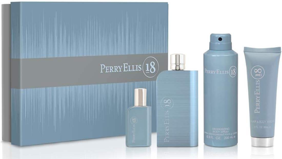 Perry Ellis 18 by Perry Ellis for Men - 4 Pc Gift Set 3.4oz EDT Spray, 0.25oz EDT Spray, 6oz Body Spray, 3oz Hair and Body Wash