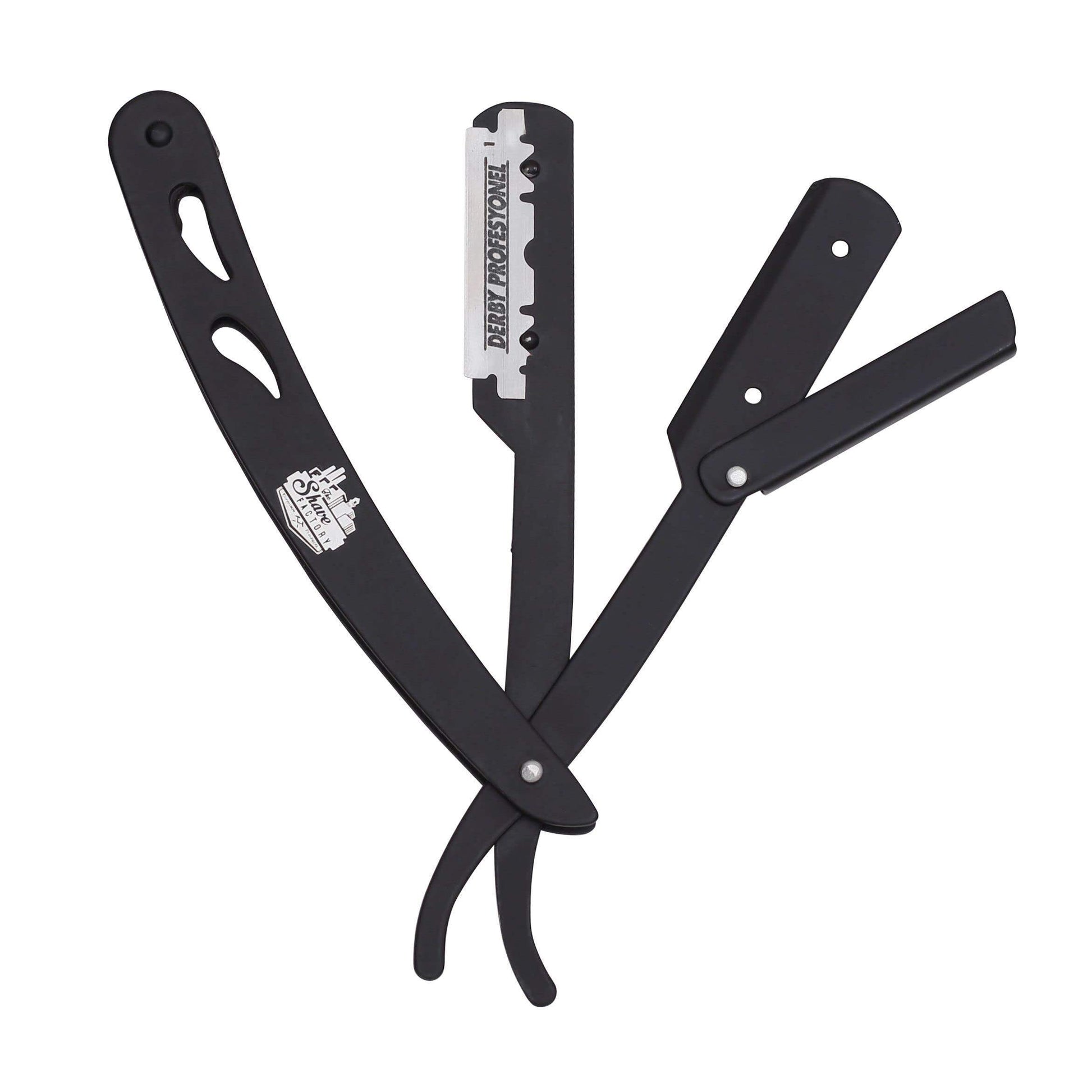 The Shave Factory Straight Edge Razor Kit (Black / 300 Derby Professional Single Edge Razor Blades) - BarberSets