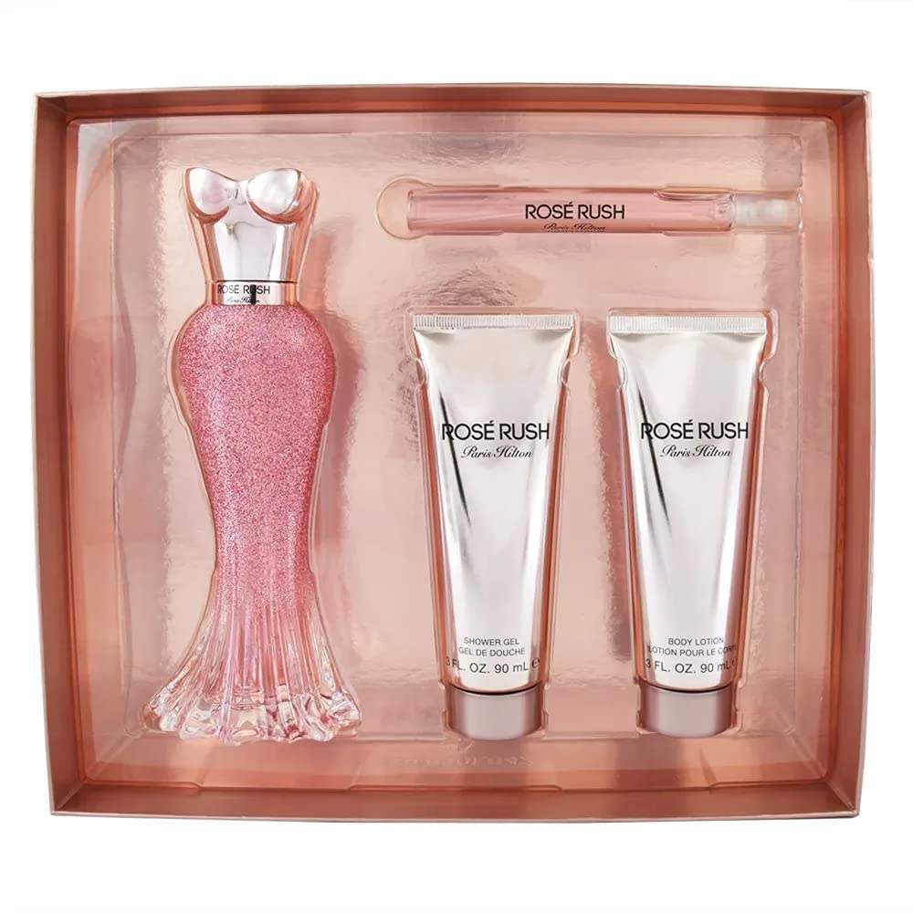Rose Rush by Paris Hilton for Women - 4 Pc Gift Set 3.4oz EDP Spray, 3.0oz Body Lotion, 3.0oz Shower Gel, 0.33oz EDP Spray
