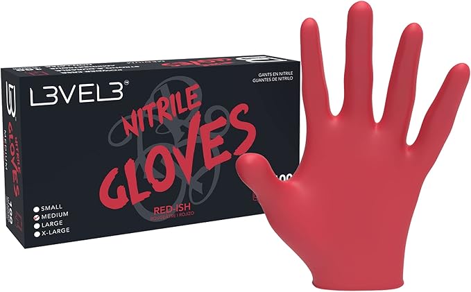 L3VEL3 Professional Nitrile Gloves Red - 10 Pack, 1000 ct