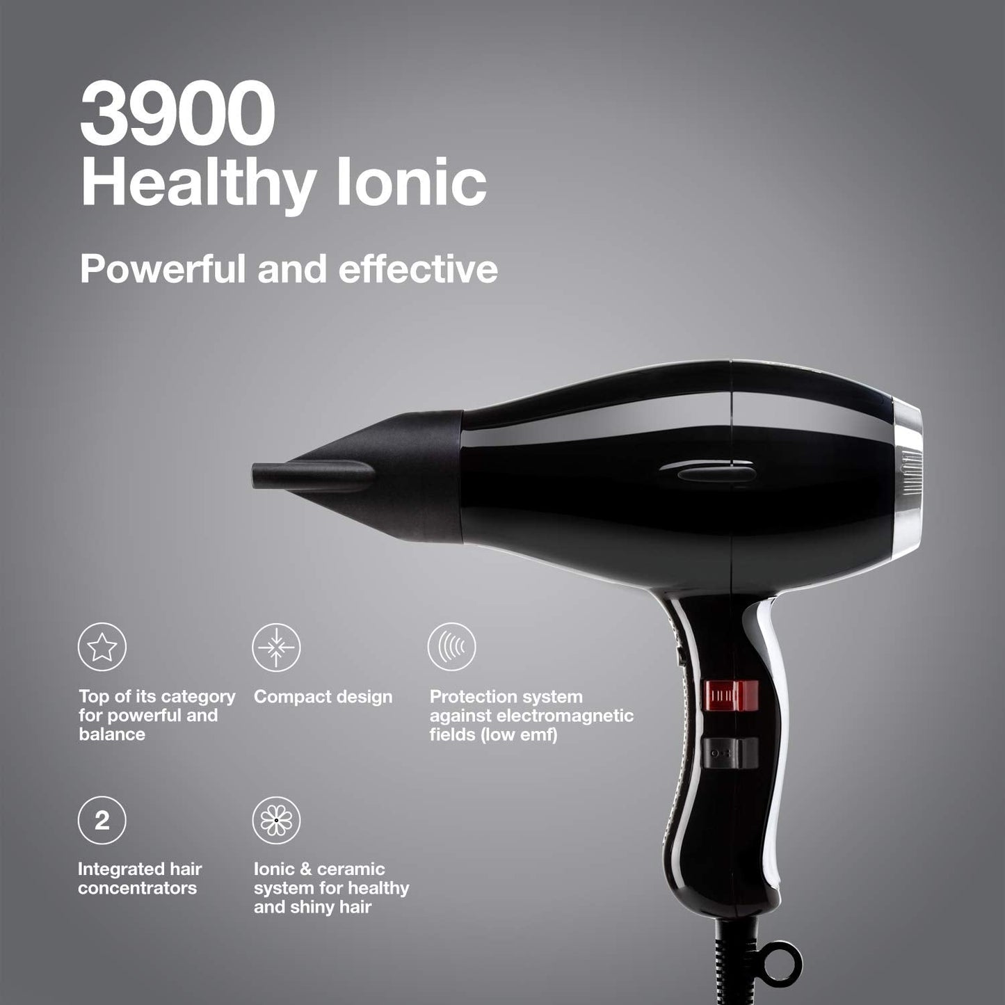 Elchim 3900 Healthy Ionic Hair Dryer - Black & Silver