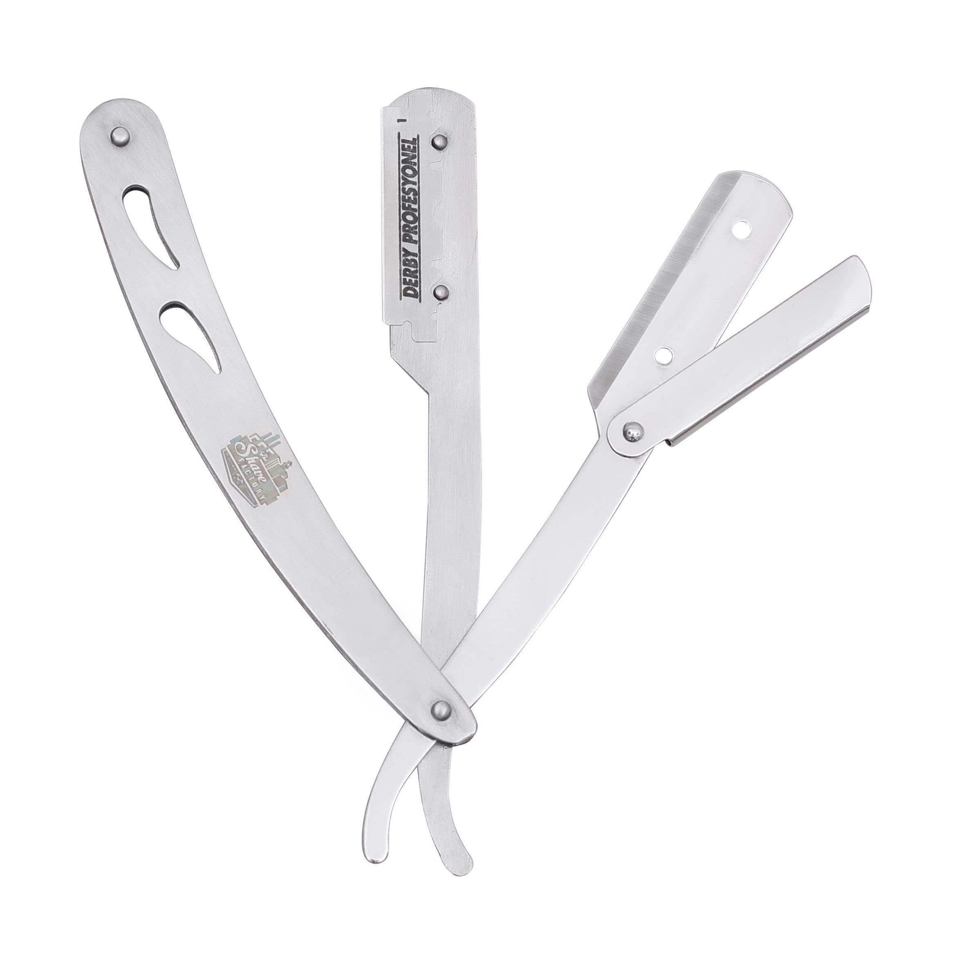 The Shave Factory Straight Edge Razor Kit (Steel Razor / 300 Derby Professional Single Edge Razor Blades) - BarberSets