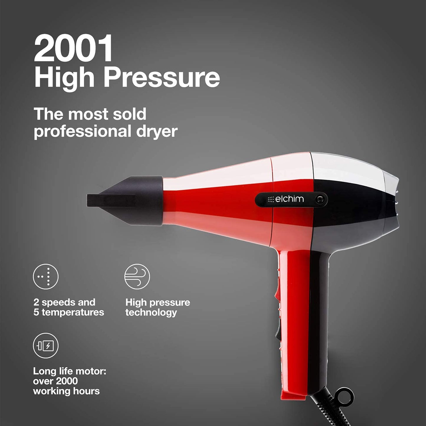 Elchim 2001 Hair Dryer - Red & Black