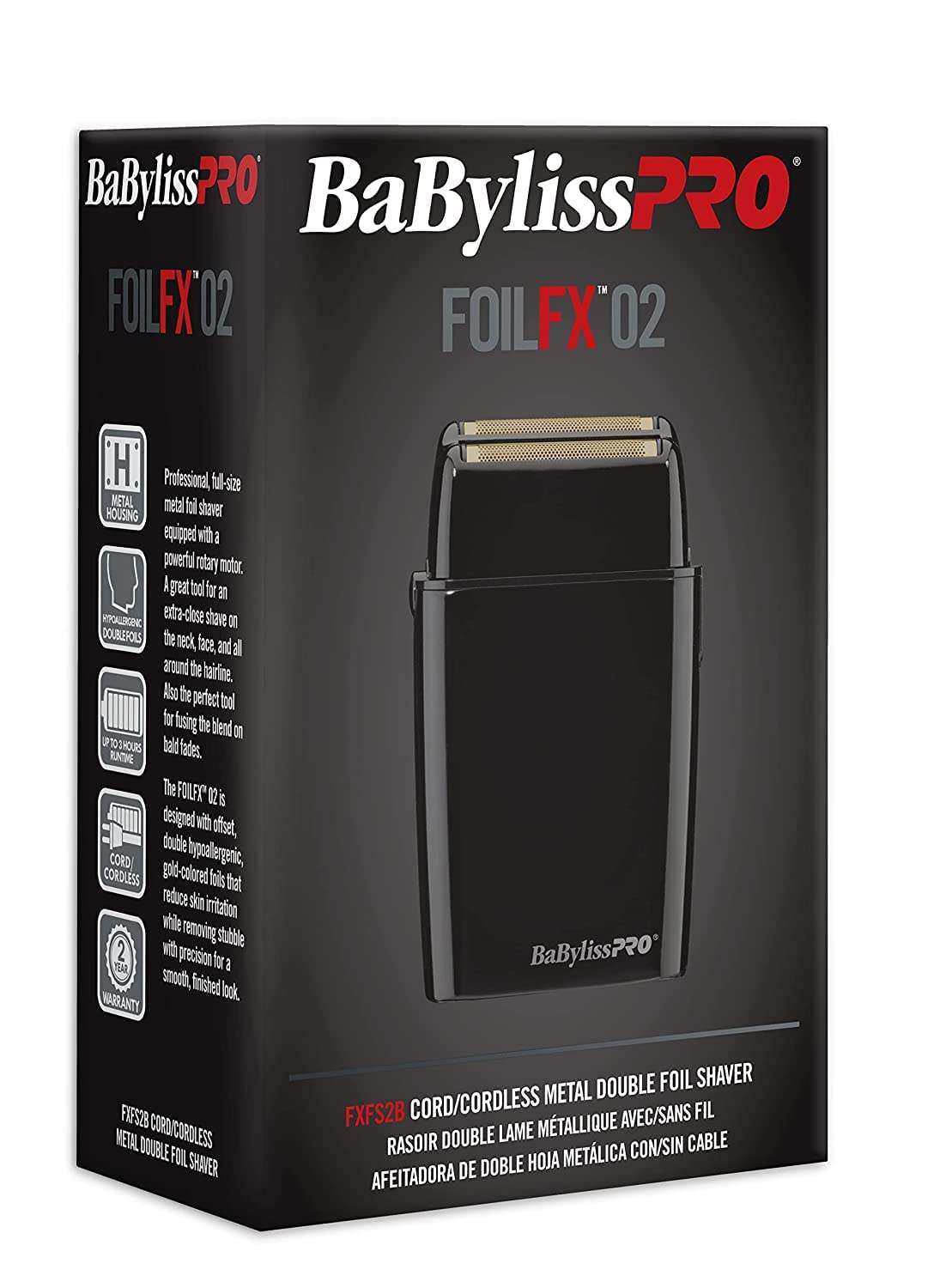 BaBylissPRO FOILFX02 Cordless Metal Black Double Foil Shaver